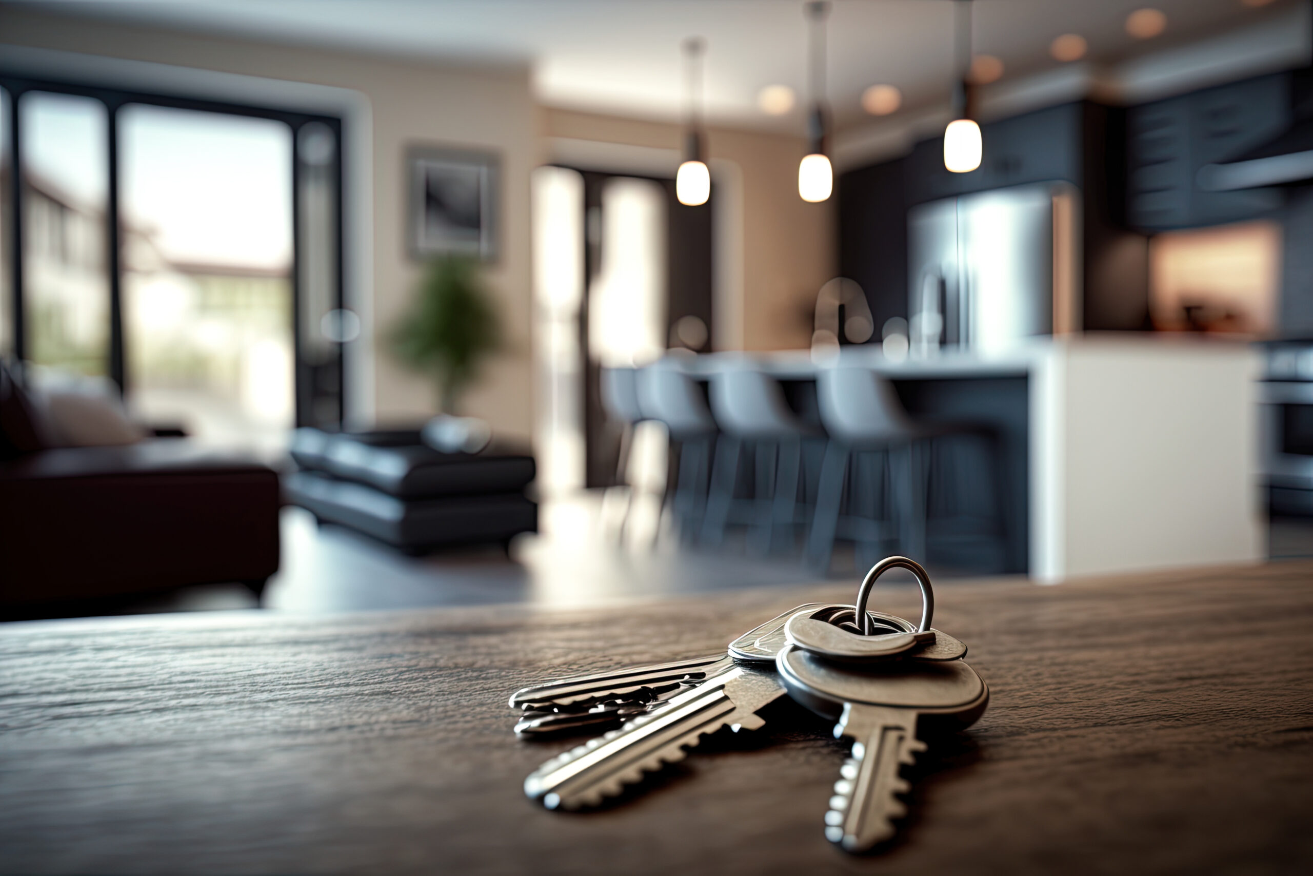 Clés de logement posées sur un fond d'appartement moderne – Diagnostic Avant Vente obligatoires vente immobilier Maine-et-Loire